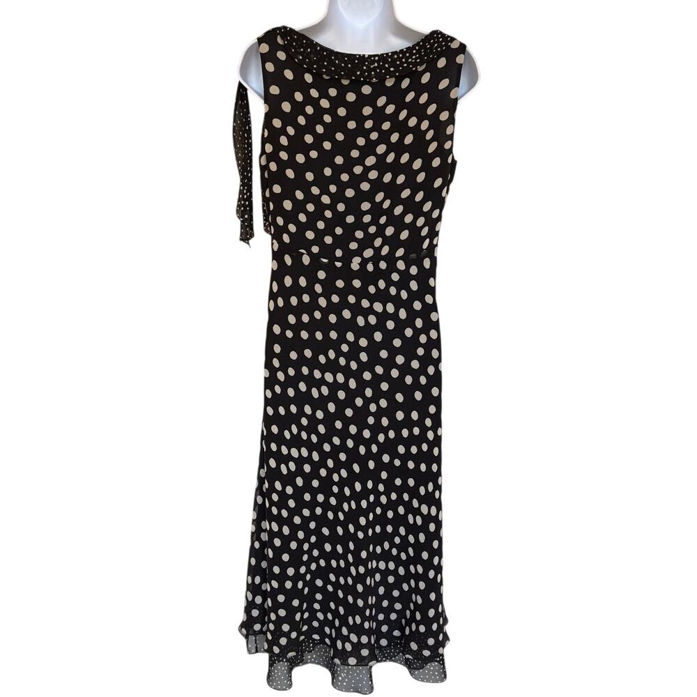 Cynthia Howie Vintage Silk Polka Dot Bias Cut Layered Midi Dress with Tie size 6 - Picture 8 of 13